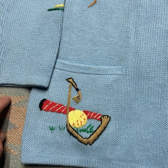 Vintage 1960s 70s knit sweater Cowichan golf embroidered cardigan adult S/M - Picture 5 of 9